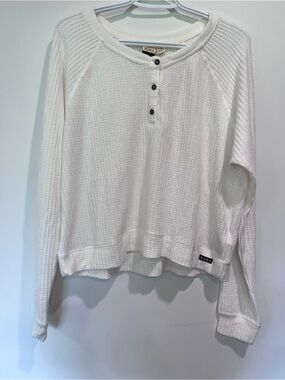 Roxy White Waffle Knit Henley Long Sleeve Top Sweatshirt Cropped Thermal Size L